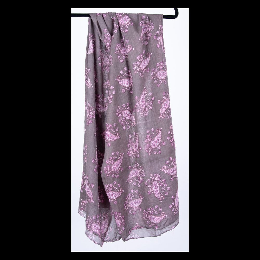 Calores Womens Gray Pink Paisley Cotton Scarf NWOT